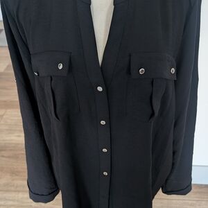 Black Button-Up Shirt with Silver Accents